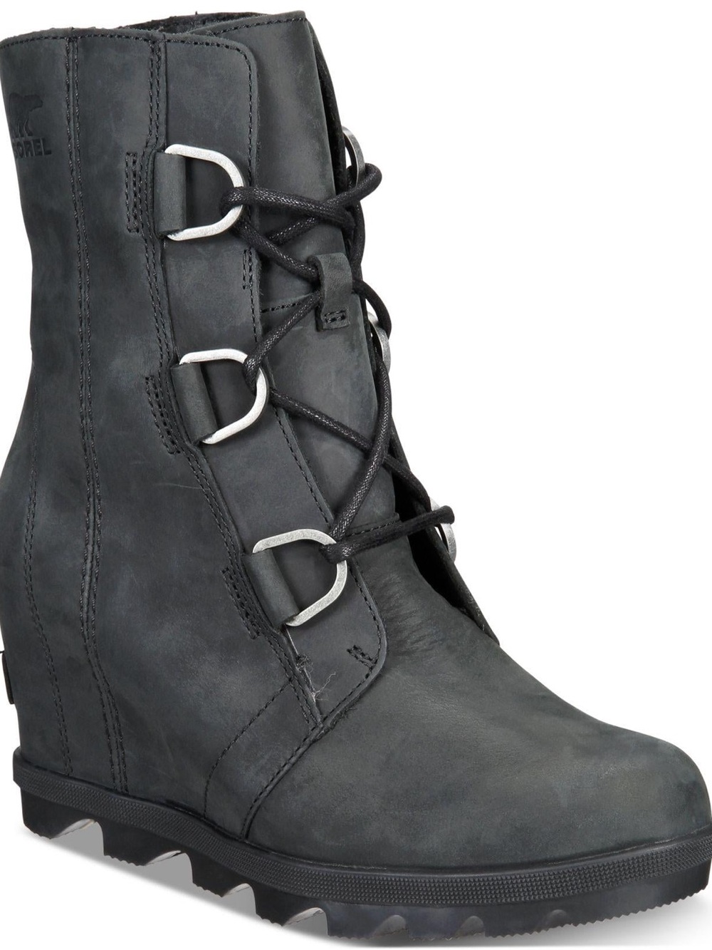 Size 9 Fits Like a 10Sorel Joan of Arctic Wedge Black Lace-Up Leather Ankle Boot